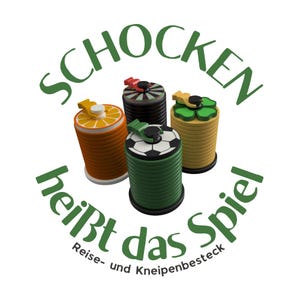 Schockbesteck - Reise- und Kneipenbesteck / Schocken / Würfel / Trinkspiel