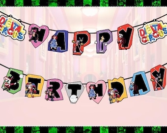 DIGITAL FILE. The Amazing Digital Circus Birthday Banner,Pomni,Jax,Kinger,Ragatha,Zooble,Gangle, Instant Download, Printable Birthday Banner