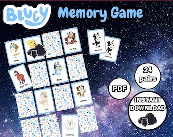 DIGITAL FILE .Bluey Memory Card Game Printable, Matching Game, Matching Activities, Bluey flash Cards, Bluey Birthday theme