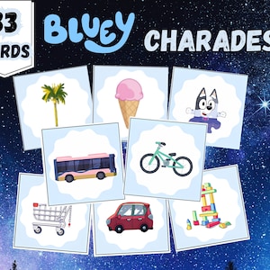 DIGITAAL BESTAND. Bluey Charades spel afdrukbaar, Charades spel, Charades activiteiten, Bluey flash kaarten, Bluey verjaardagsthema, Instants downloaden