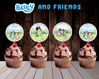 DIGITAL FILE. Cupcake Toppers Bluey and Friends, Birthday Decor, Cupcake kid birthday, cupcake toppers Bluey, Digital File