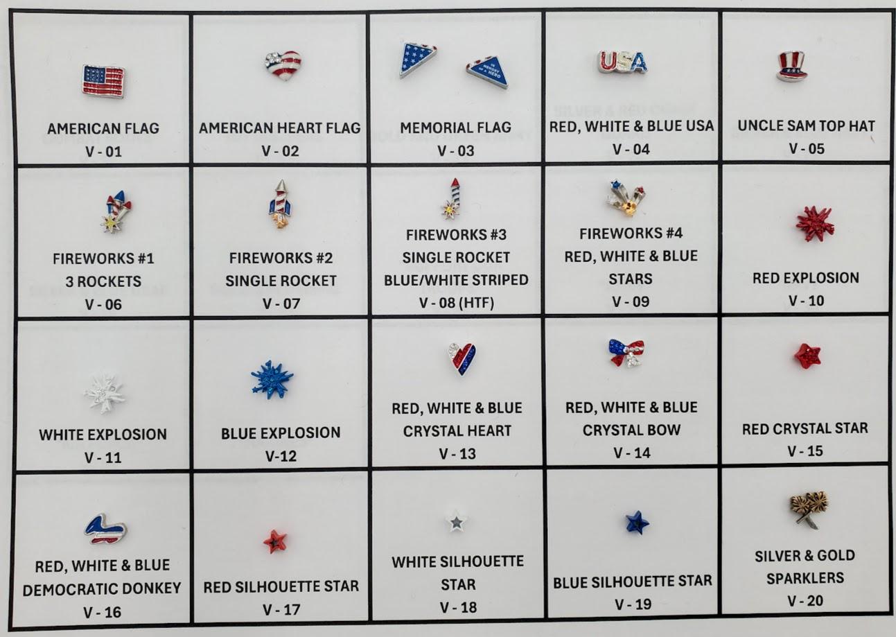 1.V - CHARMS! PATRIOTIC! 4th of JULY! Authentic Origami Owl unless item contains "quotation marks" on the description. Many hard to find