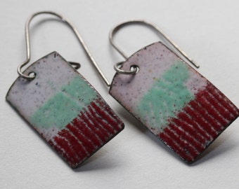 Red and Green Enamel Earrings -  OOAK