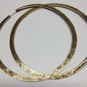 Brass Hoop Earrings untreated natural patina Big 3 inch continuous hoops image 1