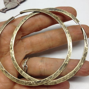 Brass Hoop Earrings untreated natural patina Big 3 inch continuous hoops image 2