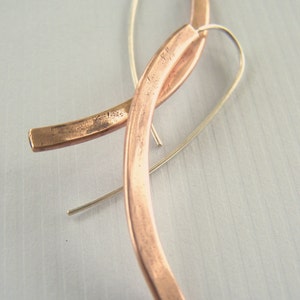 Copper Minimalist Earrings 2 inches long image 1