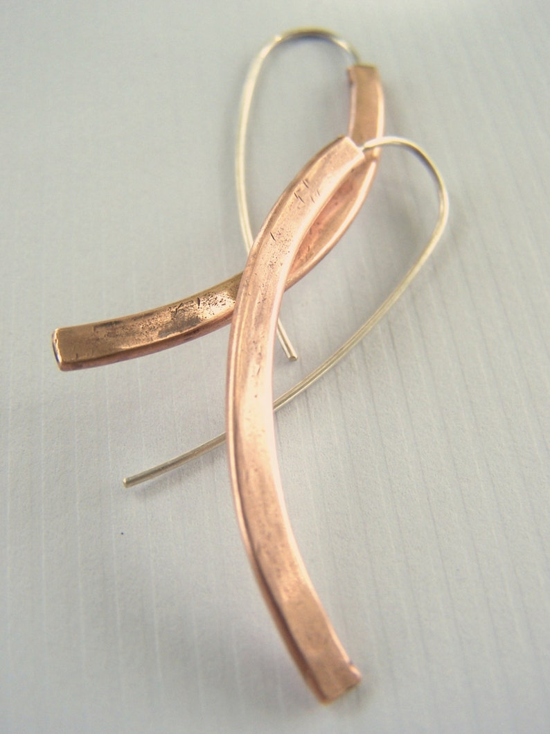 Copper Minimalist Earrings 2 inches long image 1