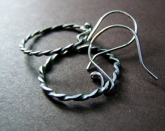 Sterling Silver Textured Rope Hoops
