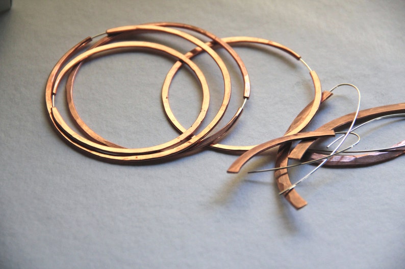 Copper Minimalist Earrings 2 inches long image 4