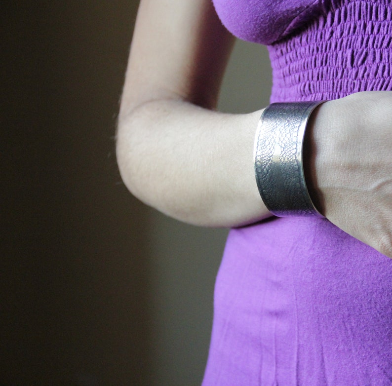 Lacetextured Cuff Bracelet Silver Textured With Lace Ribbon Etsy