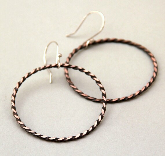 Twisted Copper Hoop Earrings Etsy