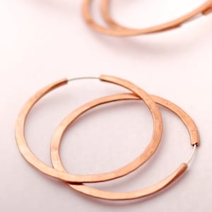 Hammered Copper Hoop Earrings: 2 inch Continuous Style
