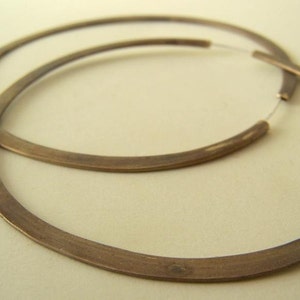 Brass Hoop Earrings untreated natural patina Big 3 inch continuous hoops image 3