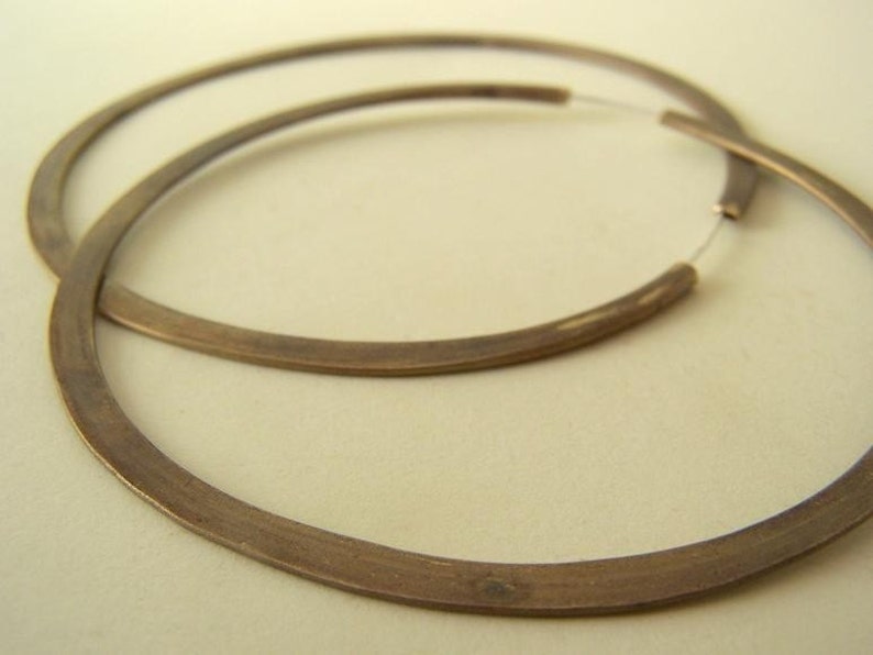 Brass Hoop Earrings untreated natural patina Big 3 inch continuous hoops image 3