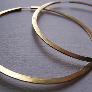 Endless Brass Hoop Earrings - Hammered Brass Hoops - Continuous style - Large Hoops