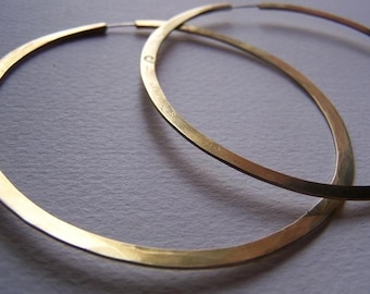 Endless Brass Hoop Earrings - Hammered Brass Hoops - Continuous style - Large Hoops