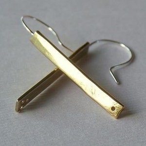 Hammered Brass bar Earrings with drilled holes image 3