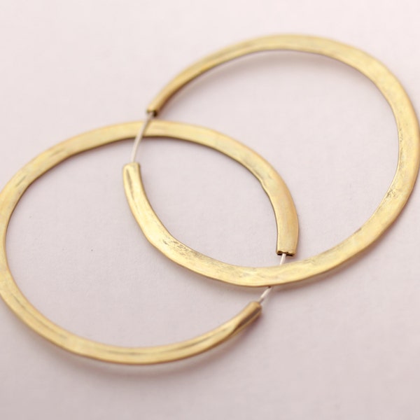 Brass Hoop Earrings - 2 1/2 (2.5) inches wide continuous hoops