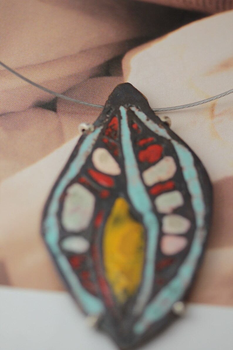 Champlevé Enamel Pendant with Organic designs II image 5