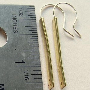 Hammered Brass bar Earrings with drilled holes image 4