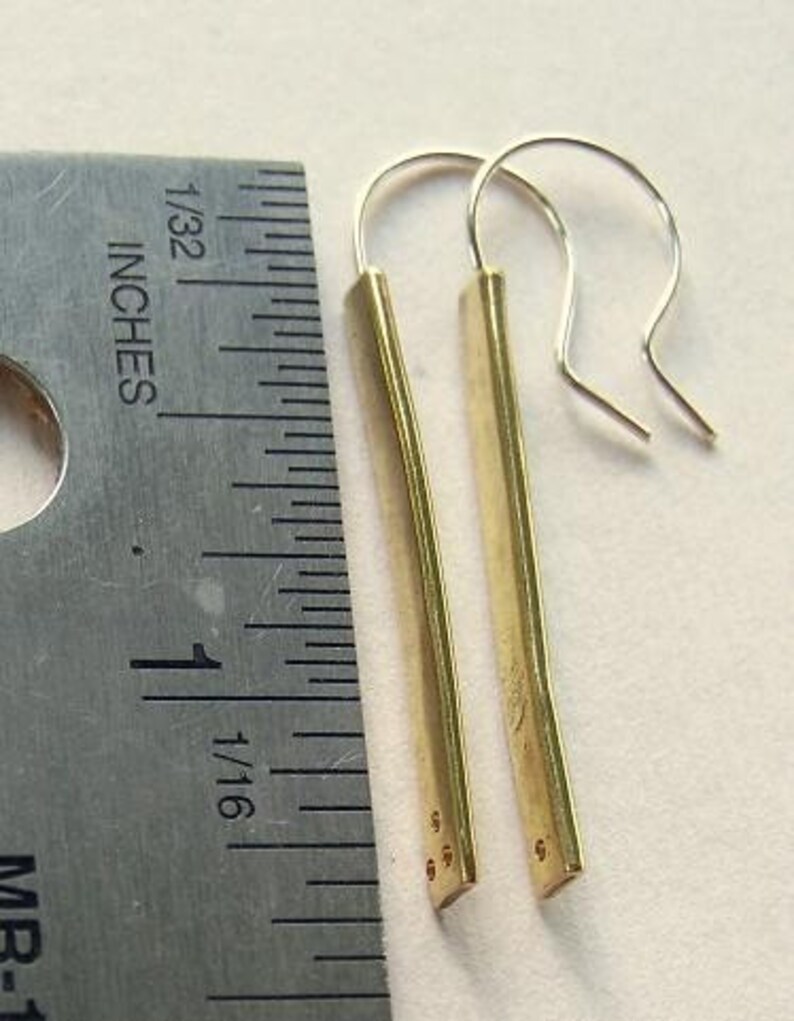 Hammered Brass bar Earrings with drilled holes image 4