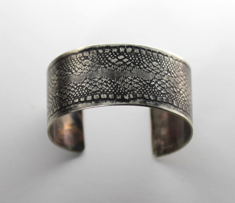 Lacetextured Cuff Bracelet Silver Textured With Lace Ribbon Etsy