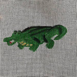 hand painted, needlepoint canvas, 13 count, miniature alligator
