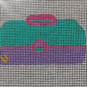 Hand painted, needlepoint canvas, 13 mesh, retro make up case
