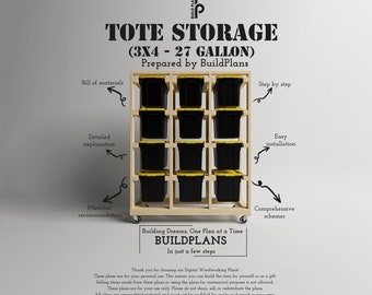 Tote Storage Shelf - Garage Shelves Plans - 27 GAL - (3x4) - Digital Build Plans