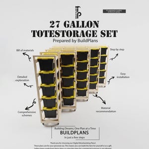 Tote Shelf 5 Pcs Plan  - Garage Storage Solution SET  - 27 Gallon - Digital Build Plans
