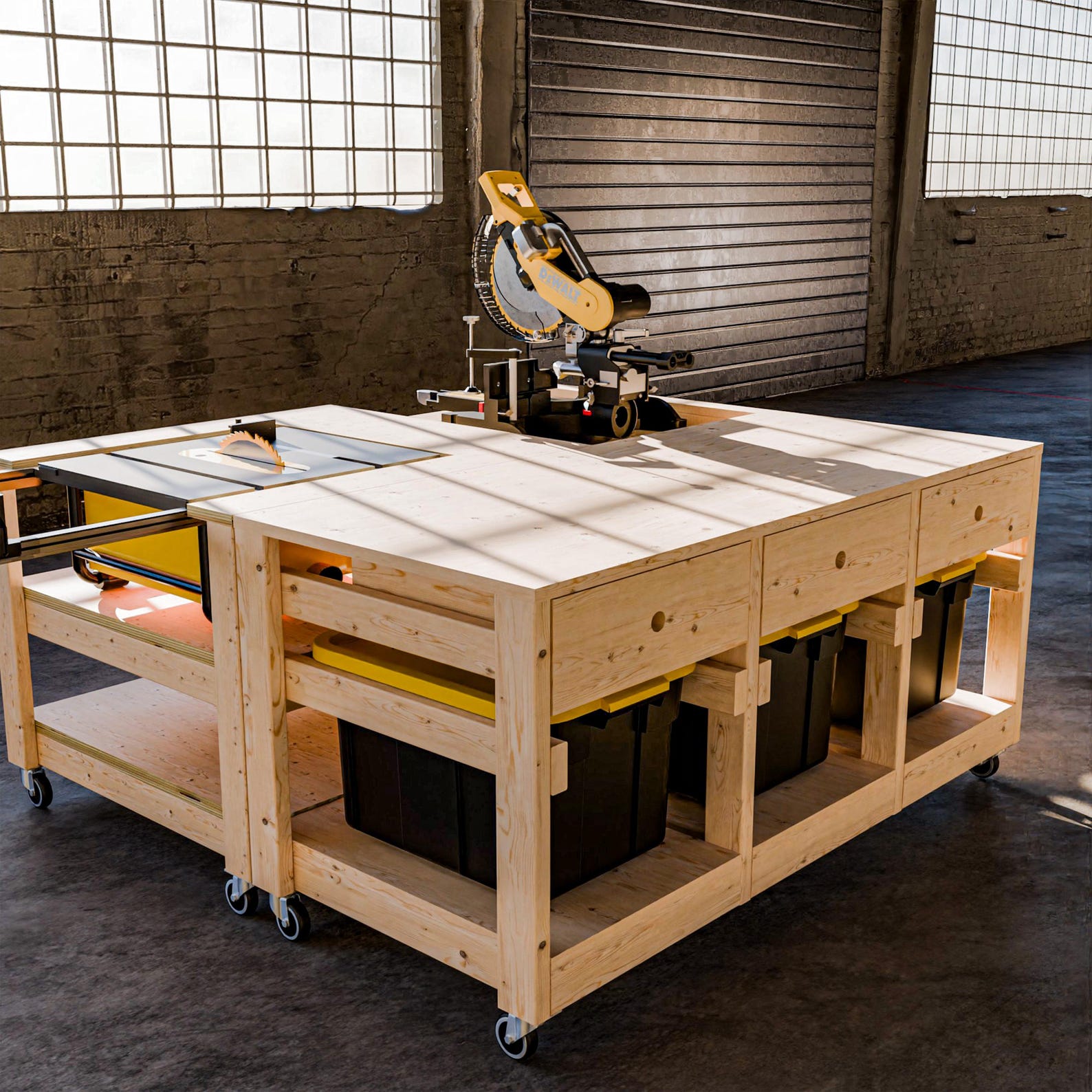 Flip Top Miter Saw - Table Saw Workbench Plans With Tote Storage ...