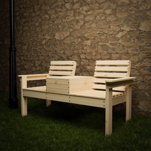 Two Seat Bench with Middle Table - 62&quot;x30&quot;x34.5&quot; - PDF Dowland