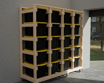 Mobile Storage - Costco Tote Rack - Trendy Bin Shelves - 5x4 - 27 Gallon - Digital Build Plans