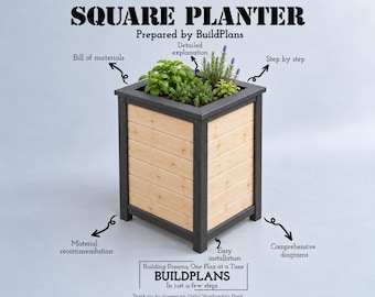 Square Planter Box Plans: Tall Outdoor Wood Planter, DIY PDF, Cut List, Inch & Metric