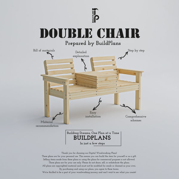 Two Seat Bench with Middle Table - 62"x30"x34.5" - PDF Dowland
