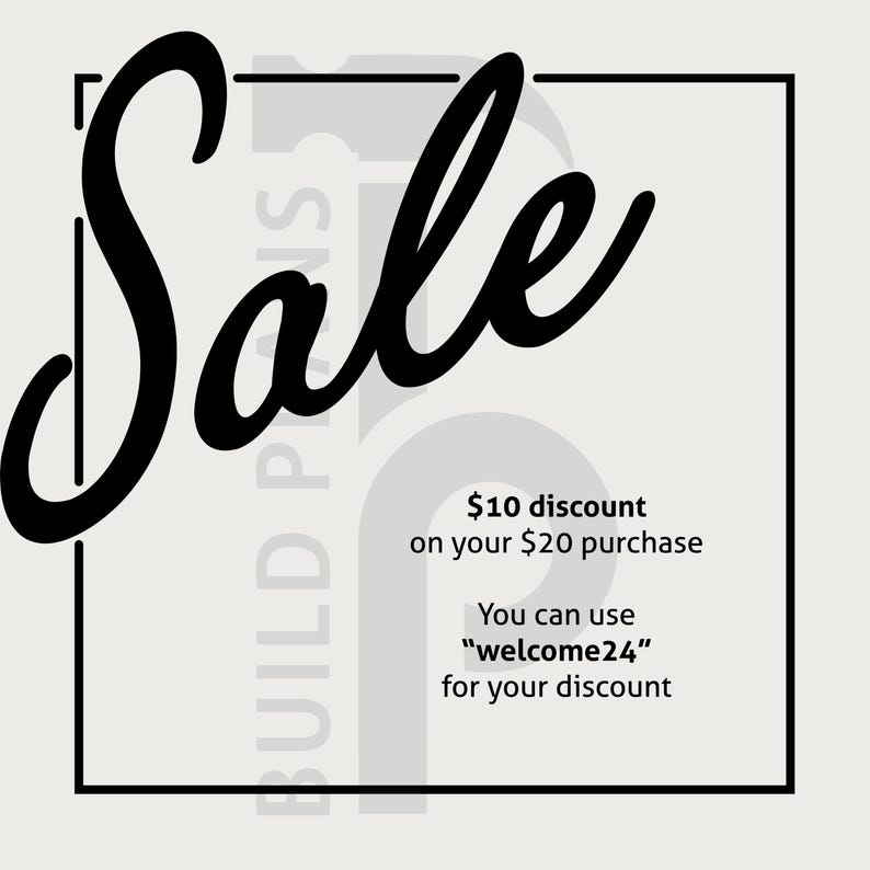 May include: A black and white image with the word "Sale" in a large, stylized font. The text "$10 discount on your $20 purchase" is below the word "Sale". The text "You can use "welcome24" for your discount" is below the discount information.