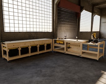 Banco de trabajo con planos de almacenamiento - Contenedor de 27 galones - Planos digitales (conjunto)