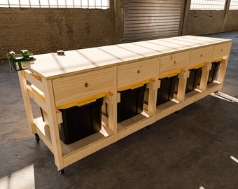 DIY Workbench for garage Plan with Tote Storage 27 Gal - Digital Build Plans