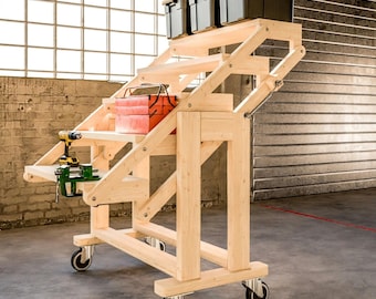 Transforming Shelf  Workbench - Convertible Shelf Table on Wheels Build Plans - Digital Build Plans