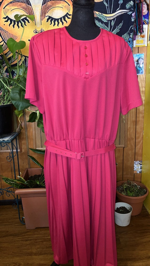 Vintage 24W Barbiecore pink pleated belted dress