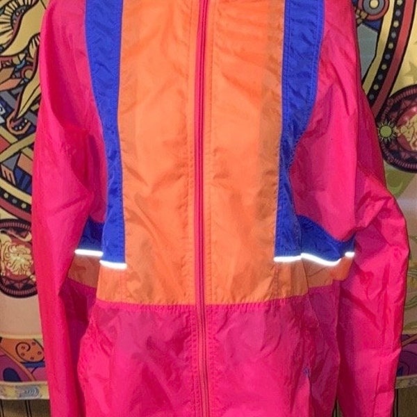 Vintage Y2K women’s neon windbreaker full zip jacket large