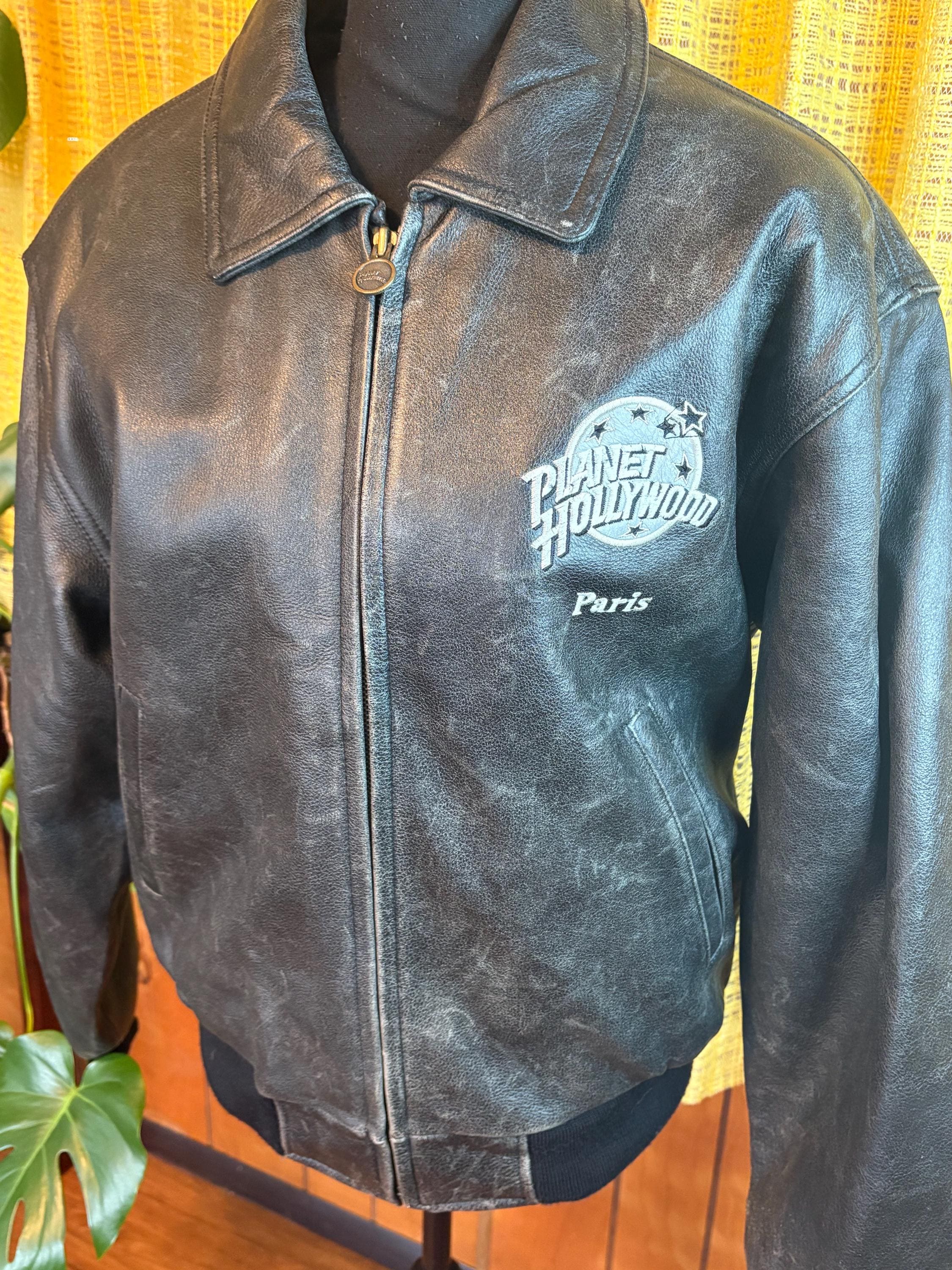 Vintage Planet Hollywood Paris Men's Large Black Leather Logo