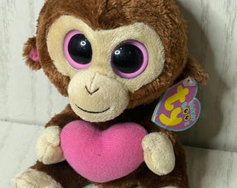 Casanova TY Beanie Boo Baby Mono Sosteniendo un Corazón Rosa Con Etiquetas