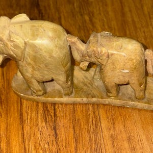 Vintage marble stone elephant family figurine