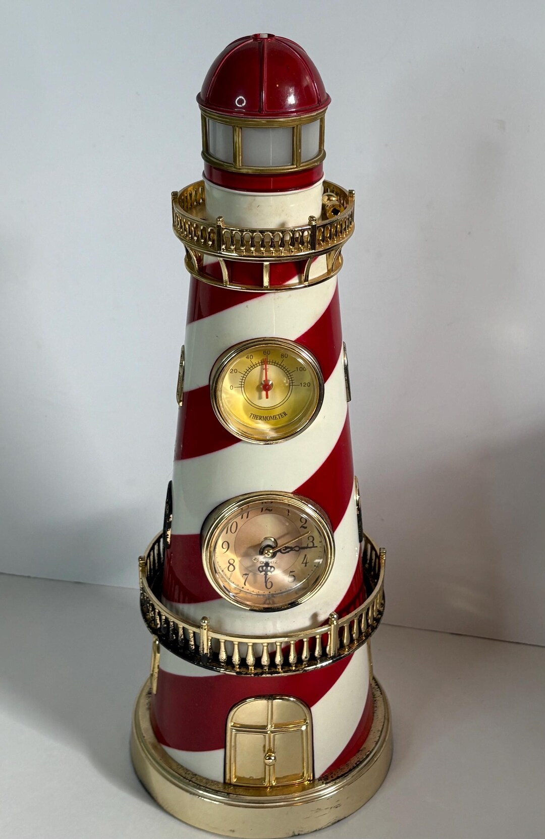 Vintage Lighthouse Music Box With Night Light Clock & Thermometer Plays ...