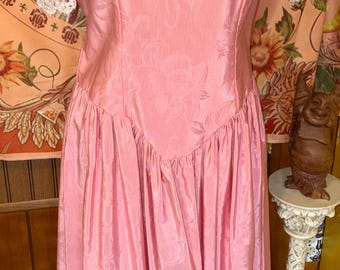 Vintage 1980s pink dress, puffy sleeves prom party princess bow, medium