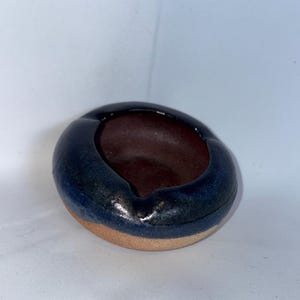 Handmade blue glazed pottery ashtray rare