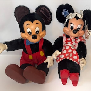 Rare Vintage Disney Pair Of Mickey Mouse & Minnie Mouse8 inch Plush With Rubber Face Dolls  1980 With Tags!