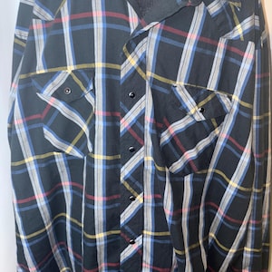 Vintage Rustler Men’s Pearl Snap Plaid Western Long Sleeve Button Down Shirt XLT