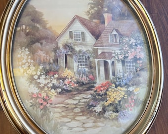Vintage 1980’s oval cottage print wall decor Lee Parkinson art print